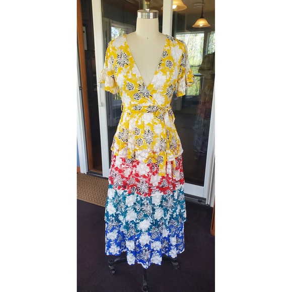 L'Atiste By Amy Dresses & Skirts - L'atiste by Amy Womens Floral Tiered Maxi Dress Yellow Red Blue S